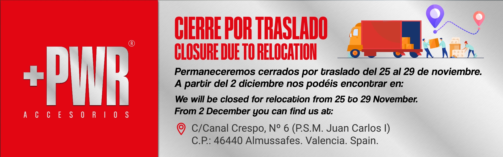  Notice of temporary closure due to relocation and new address